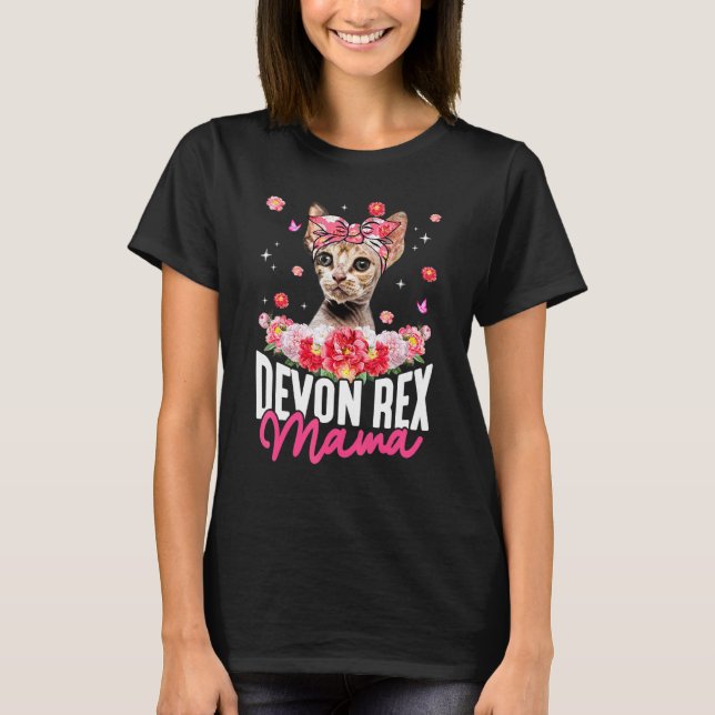 T-shirt Mignonne Devon Rex Maman Fleur Bandana Chat   Fête (Devant)