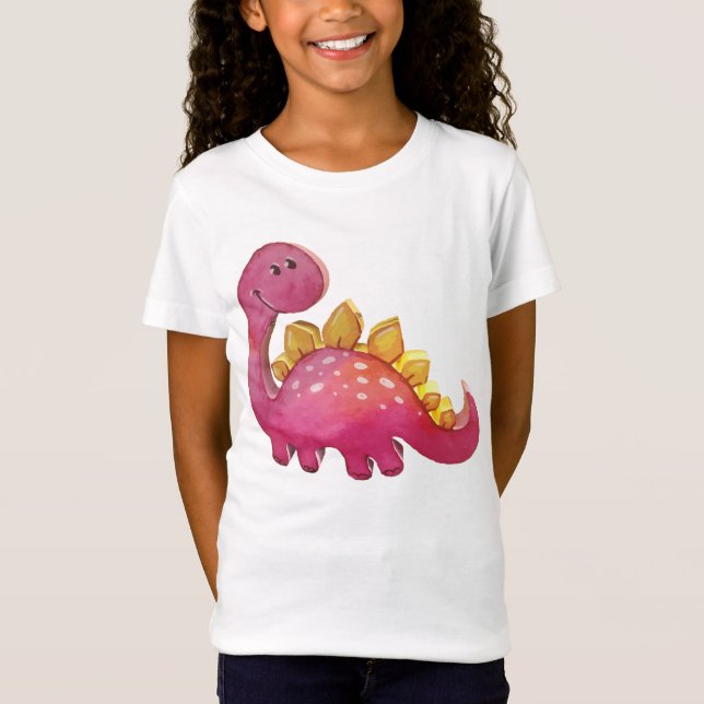 T-Shirt Mignonne dinosaure rose Relief 3D-Look (Devant)