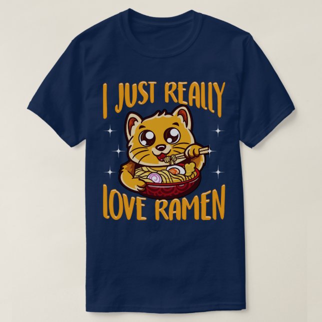 T-shirt Mignonne Drôle J'Aime Vraiment Ramen Chat (Design devant)