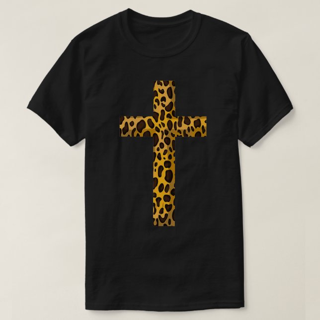 T-shirt Mignonne Empreinte de léopard Christian Cross Funn (Design devant)