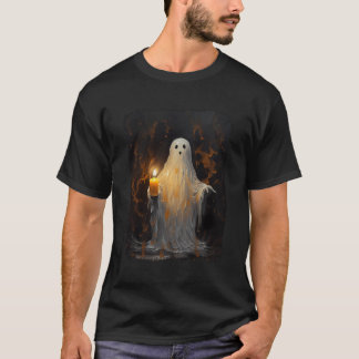 T-shirt Mignonne Fantôme tenant la bougie Drôle Halloween