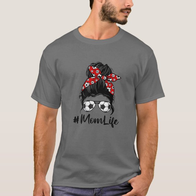 T-shirt Mignonne Fête des Mères Messy Bun Soccer Maman Mam (Devant)