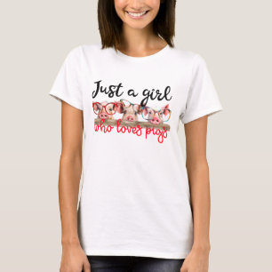 T-shirt Mignonne fille aime les cochons