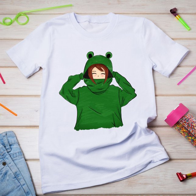 T-Shirt Mignonne fille avec grenouille verte Hoody Dessin  (Créateur téléchargé)