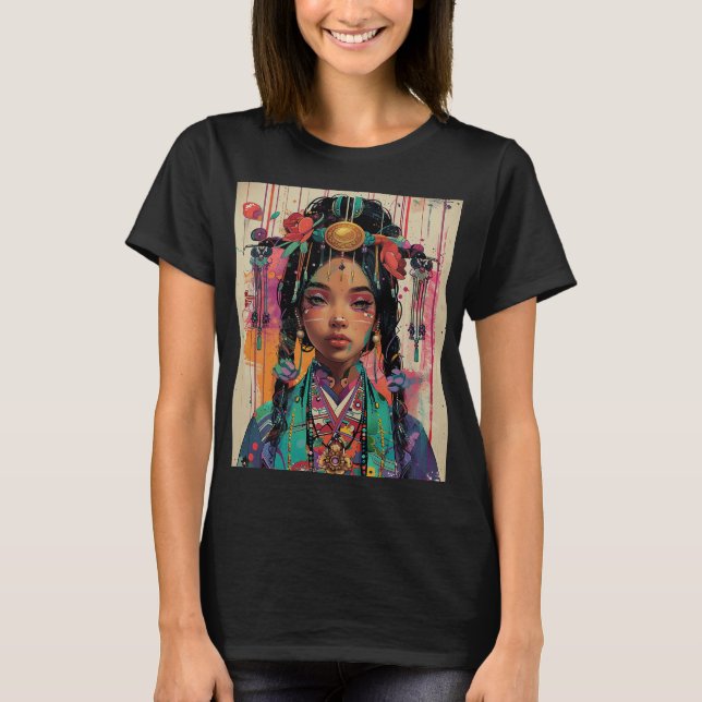 T-shirt Mignonne fille d'anime dans un kimono. (Devant)