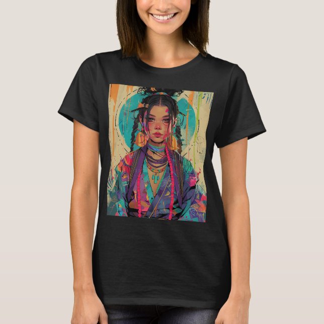 T-shirt Mignonne fille d'anime dans un kimono. (Devant)