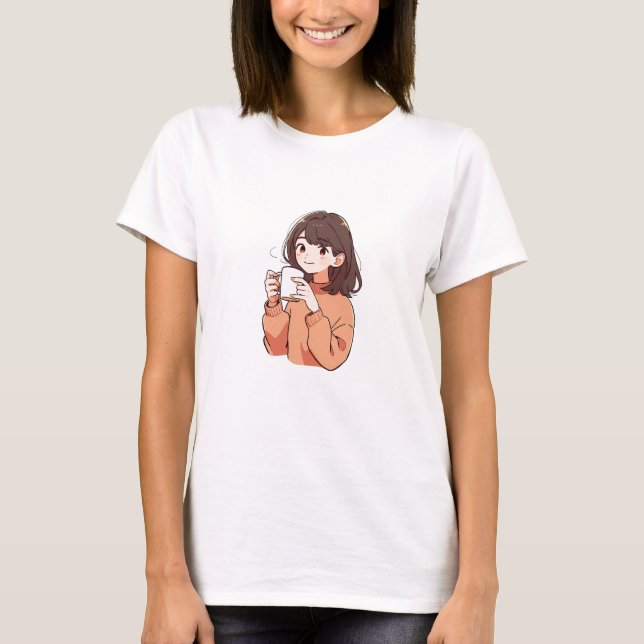 T-shirt Mignonne Fille Et Mug (Devant)