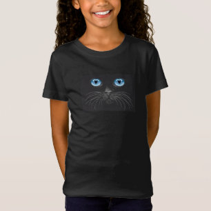 T-Shirt Mignonne fille Noire amusante Bleu Cat Eyes