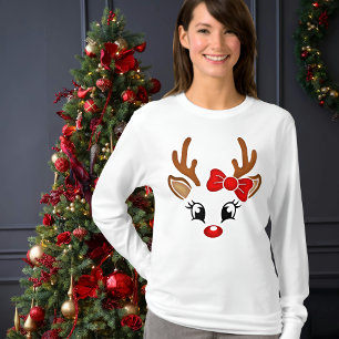 T-shirt Mignonne fille Reindeer visage long manches