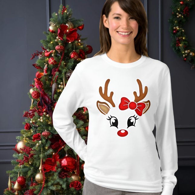 T-shirt Mignonne fille Reindeer visage long manches (Créateur téléchargé)