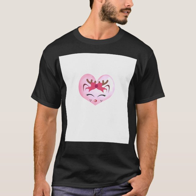 T-shirt Mignonne Fille Reindeer Visage Sur Arrière - plan  (Devant)