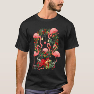 T-shirt Mignonne Flamant rose Mistletoe Wreath Joyeux Noël