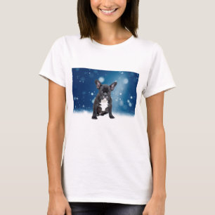 T-shirt Mignonne French Bulldog Etoiles de neige Bleu Noël
