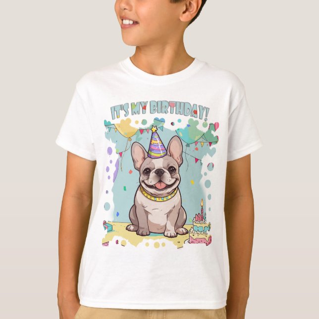 T-shirt Mignonne French Bulldog Pastel C'est mon anniversa (Devant)