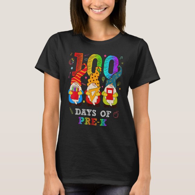 T-shirt Mignonne Gnome Pré K Enseignant 100e Jour D'École  (Devant)