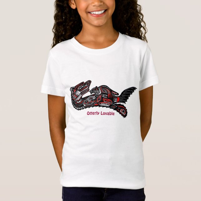 T-Shirt Mignonne Haida Mère Otter Aimer KIDS Chemise (Devant)