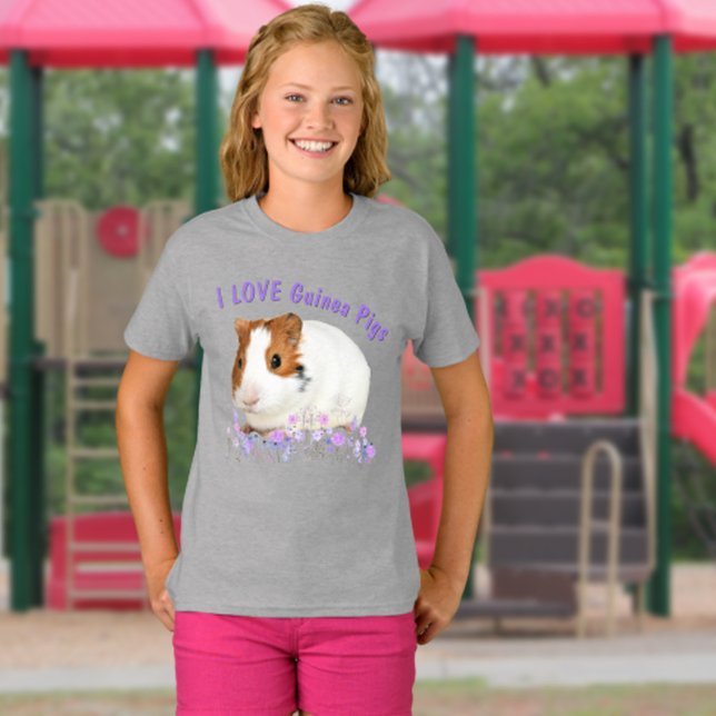 T-shirt Mignonne I LOVE Guinée Pigs Brown Blanc Texte pers (Present a special gift with a personalized message, completely remove the text or keep it as is.)