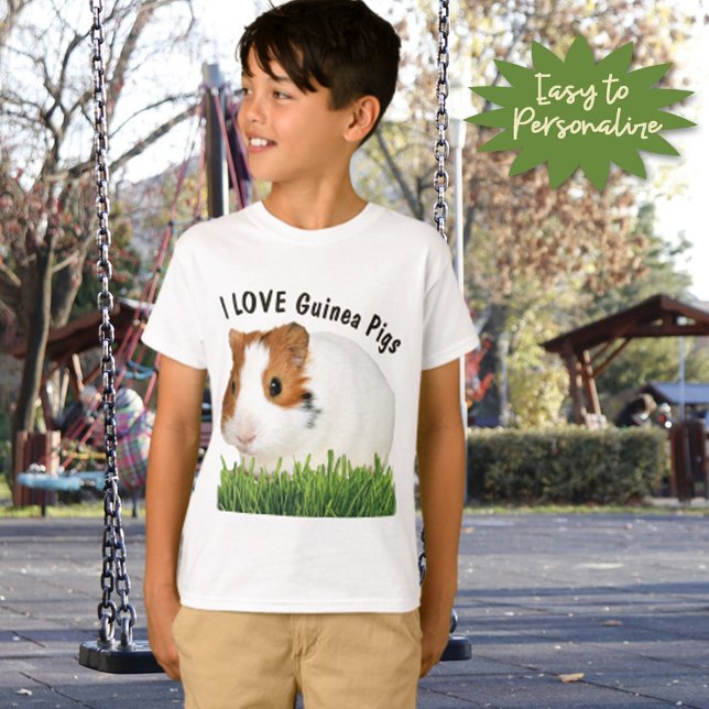 T-shirt Mignonne I LOVE Guinée Pigs Brown Blanc Texte pers (A sweet gift idea for the back to school or any special occasion.)