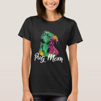 T-shirt Mignonne illustration aquarelle Pug noir Maman Pug