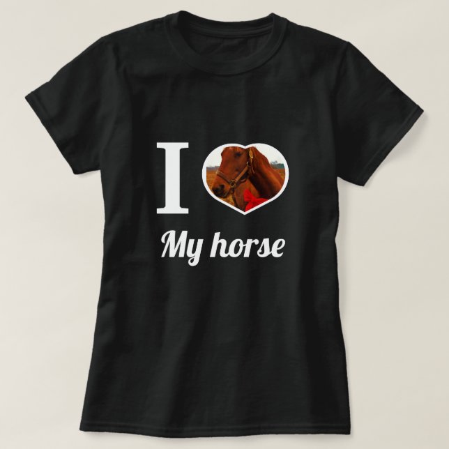 T-shirt Mignonne, j'aime mon cheval, créez votre propre ph (Design devant)