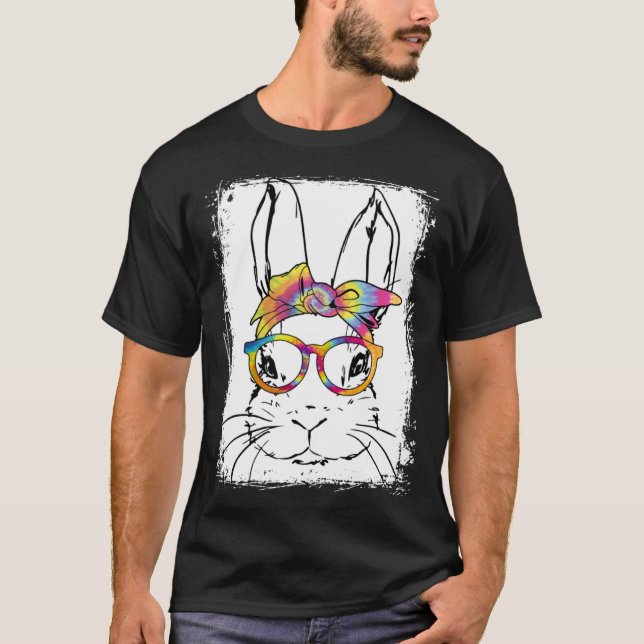 T-shirt Mignonne Jour de Pâques Lapin Visage Tie Dye Lunet (Devant)