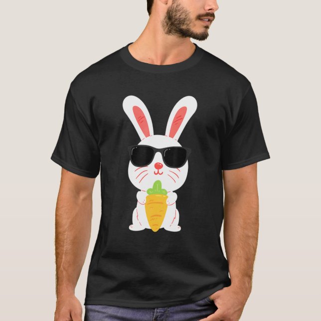 T-shirt Mignonne Lapin de Pâques Lunettes de soleil Carott (Devant)