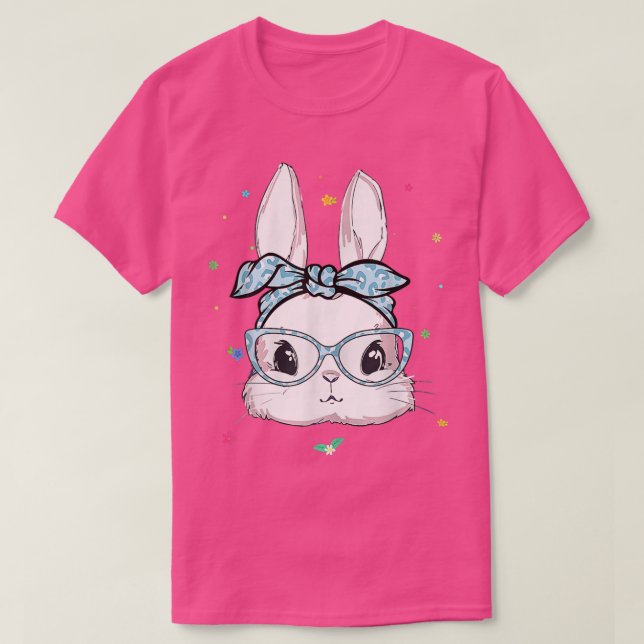 T-shirt Mignonne Lapin Face Leopard lunettes Headband Ea (Design devant)