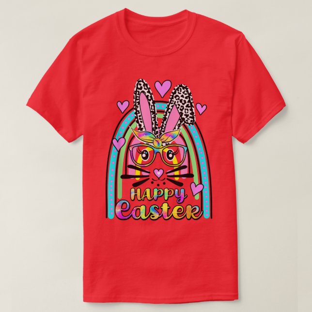 T-shirt Mignonne Lapin Face Leopard lunettes Headband Ea (Design devant)