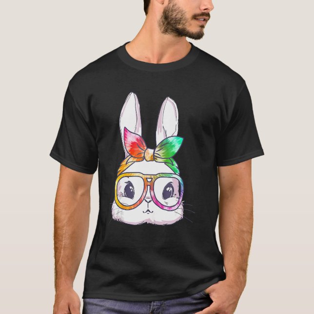 T-shirt Mignonne Lapin Face Leopard lunettes Headband Ea (Devant)