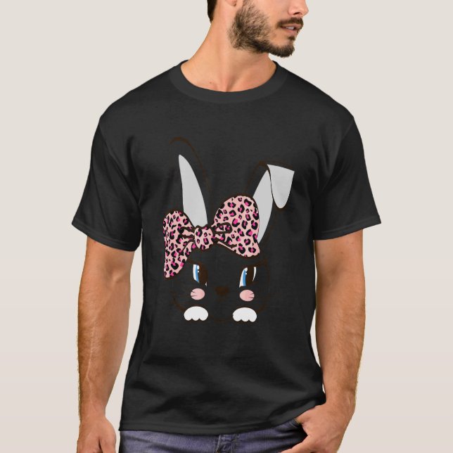 T-shirt Mignonne Lapin Face Leopard Rose Tête Hâte (Devant)