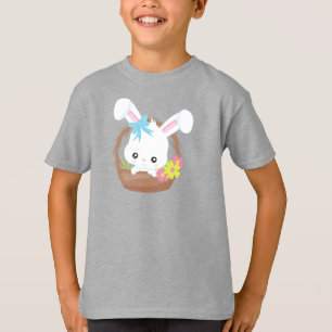 T-shirt Mignonne lapin, Lapin Blanc, Lapin, Fleurs, Panier