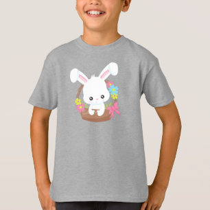 T-shirt Mignonne lapin, Lapin Blanc, Lapin, Panier, Fleurs