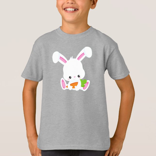 T-shirt Mignonne Lapin, Lapin Blanc, Petite Lapin, Carotte (Devant)