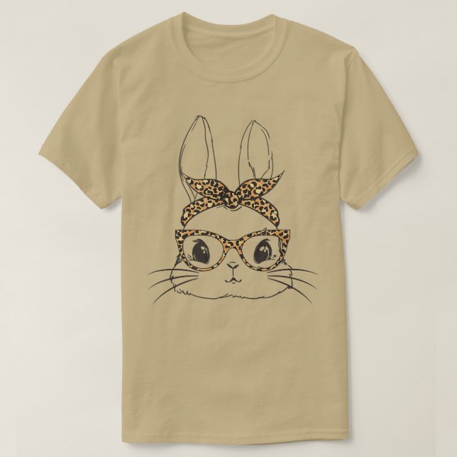 T-shirt Mignonne lapin lapin Visage Empreinte de léopard l (Design devant)