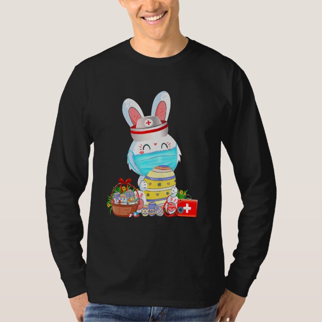 T-shirt Mignonne lapin Pâques Masque Visage Infirmière Ste (Devant)