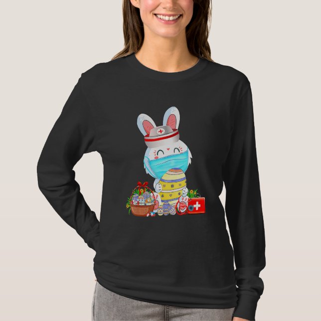 T-shirt Mignonne lapin Pâques Masque Visage Infirmière Ste (Devant)