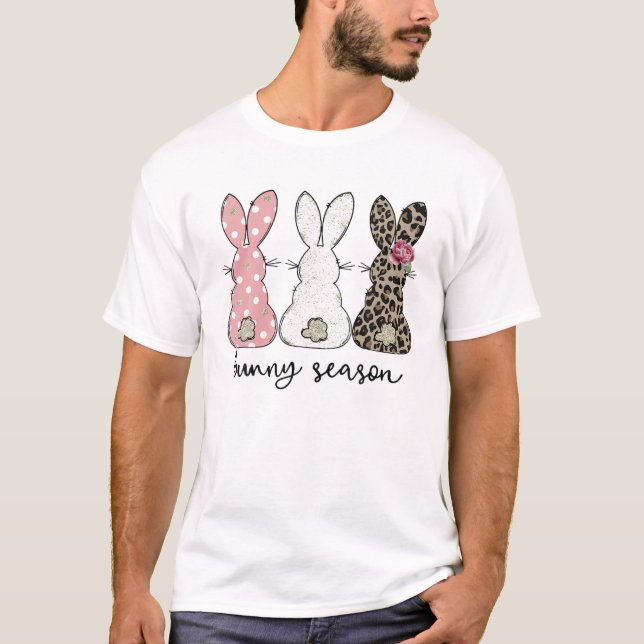 T-shirt Mignonne Lapin saison Pink Leopard Blanc Rabbit Pâ (Devant)