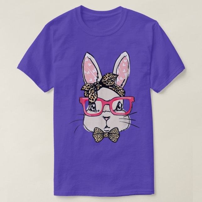 T-shirt Mignonne Lapin Visage Empreinte de léopard Filles  (Design devant)