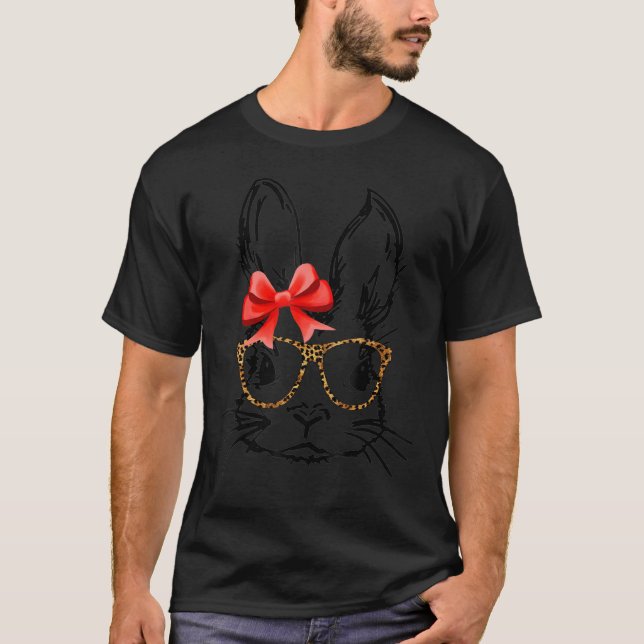 T-shirt Mignonne lapin Visage Empreinte de léopard lunette (Devant)