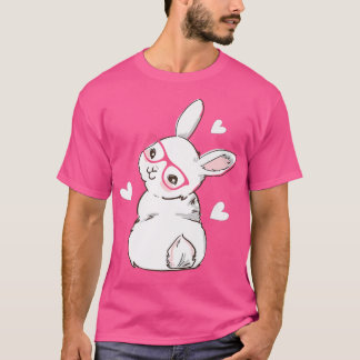 T-shirt Mignonne Lapin Visage rose Fleurs du Coeur Lunette