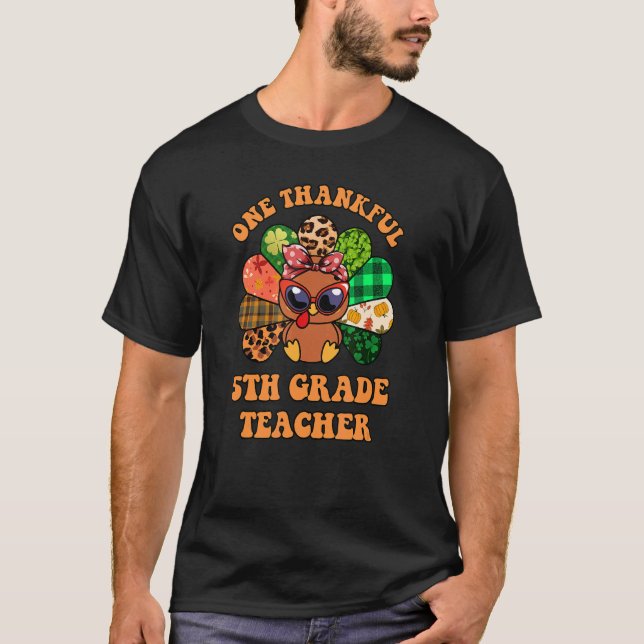 T-shirt Mignonne Leopard One Thankful Enseignant de 5e ann (Devant)