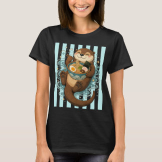 T-shirt Mignonne loutre de mer mangeant un bol de ramen no