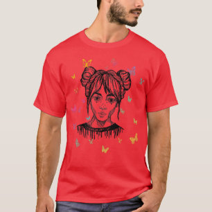 T-shirt Mignonne main tiré Anime Girl avec papillons Premi