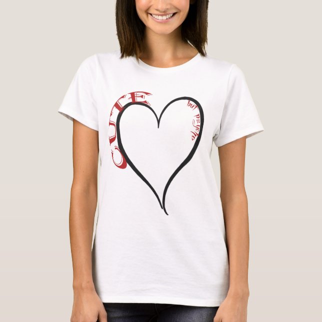 T-shirt Mignonne mais Psycho Coeur Noir Rouge Police (Devant)