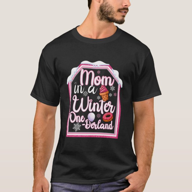 T-shirt Mignonne Maman Dans L'Anse D'Hiver Rose Premier An (Devant)