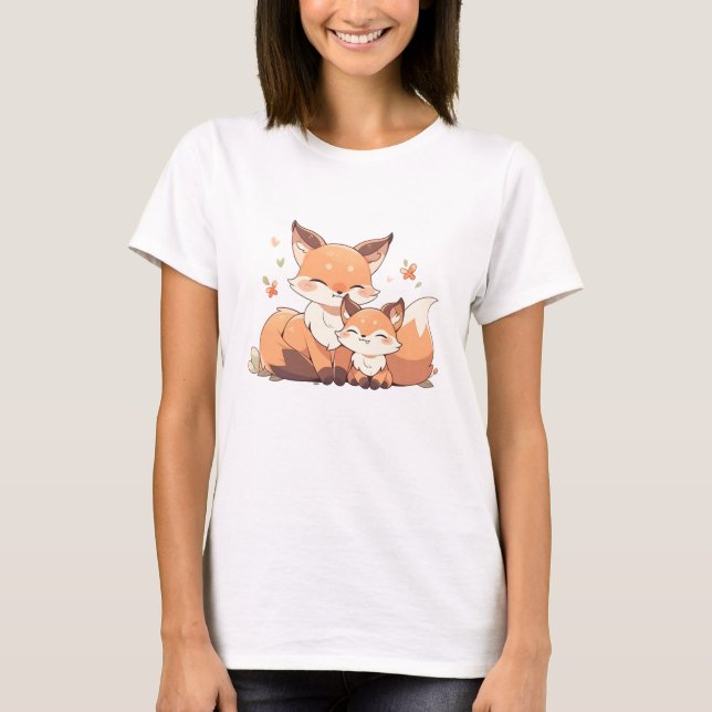 T-shirt Mignonne maman et bébé renard (Devant)