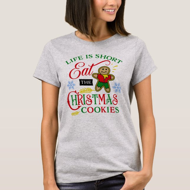T-shirt Mignonne Manger les cookies de Noël (Devant)