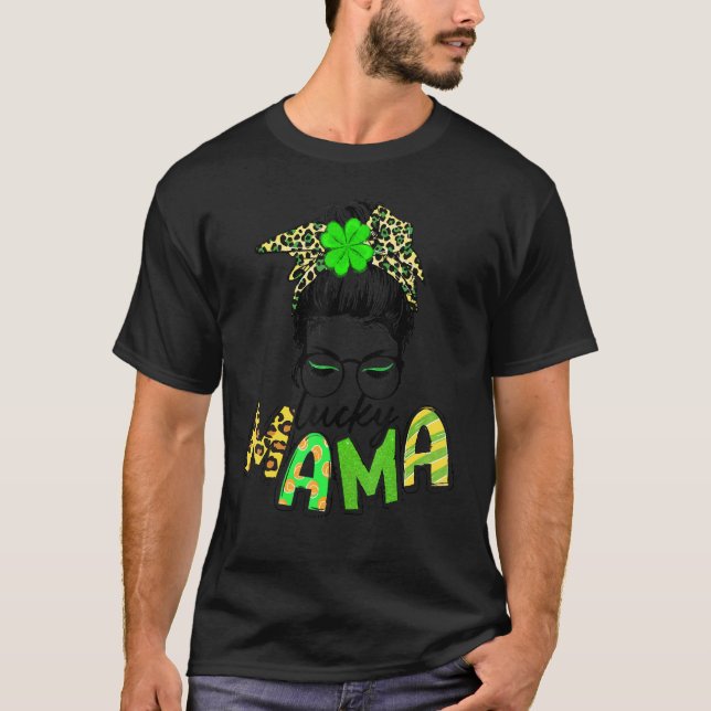 T-shirt Mignonne Messy Bun Plaid St Patrick's Day One Luck (Devant)