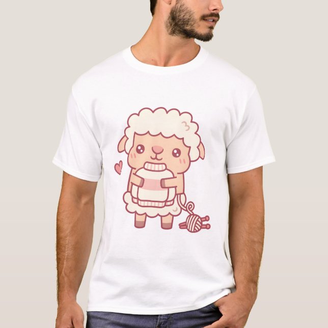 T-shirt Mignonne Mouton Avec Douleur De Laine Drôle (Devant)