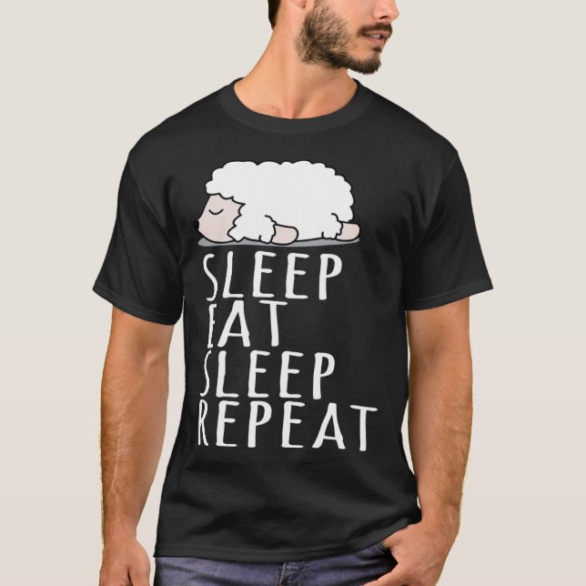 T-shirt Mignonne mouton dort manger répéter dire la nuit (Devant)